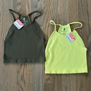 FP Movement Free People Tank Tops sz XS/S Womens Run Crop Racerback Yellow Army